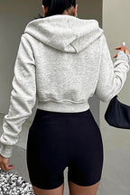 Solid Long Sleeve Zip Cropped Hoodie