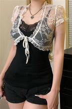 Lace Patchwork Mesh Twin Set Blouse