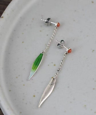 Chinese Style Silk Sterling Silver Agate Tassel Drop Earrings