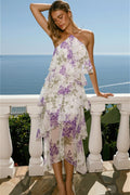 Tiered Ruffle Chiffon Print Maxi Dress