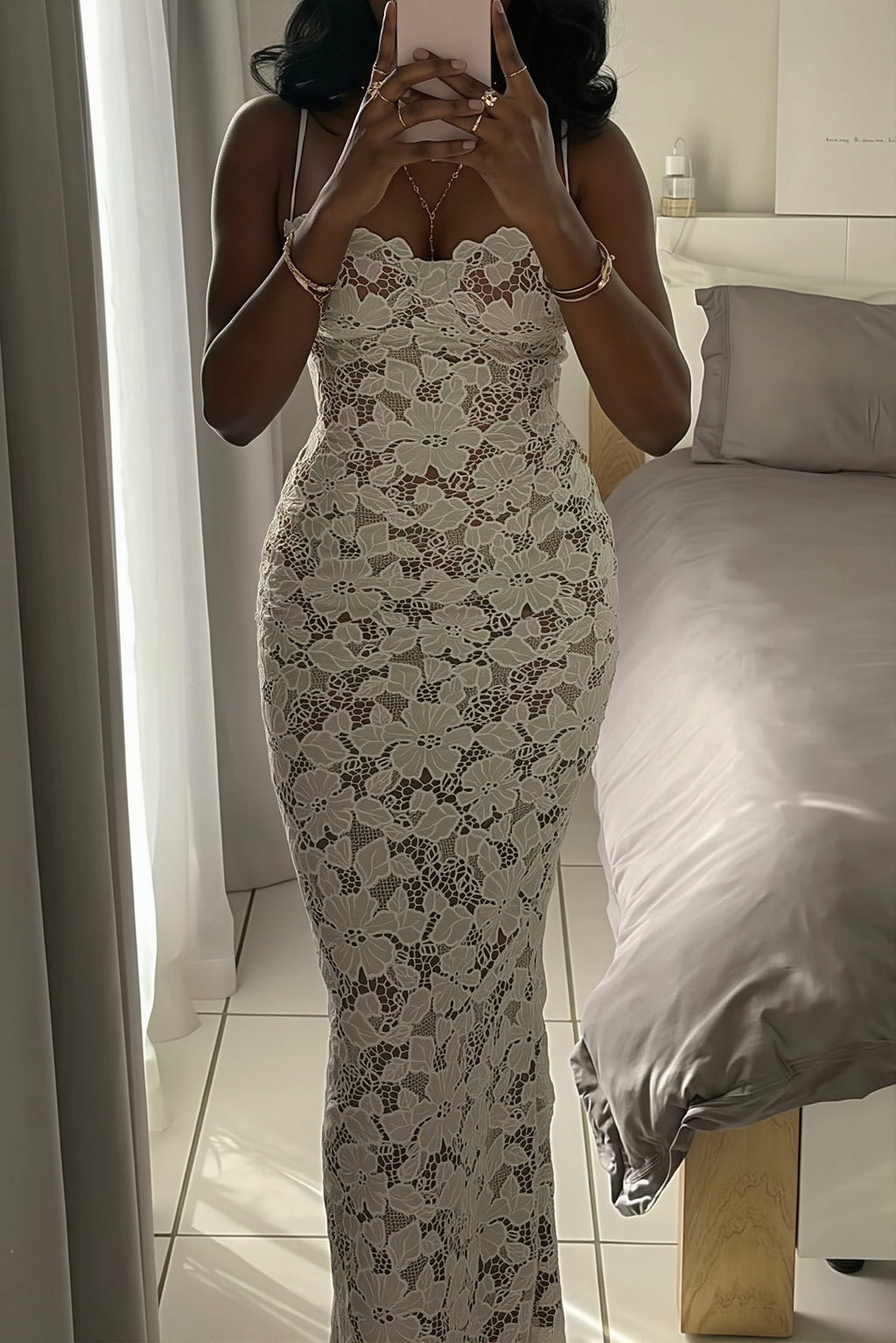 Tie Slim Split Lace Cami Maxi Dress
