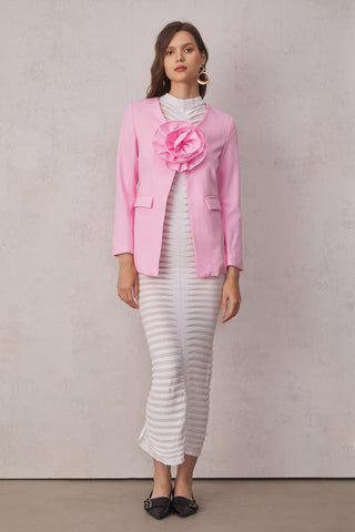 3D Flower Solid Long Sleeve Blazer