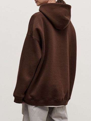 Sudadera con capucha de terciopelo de color liso con bolsillos sueltos y mangas largas 