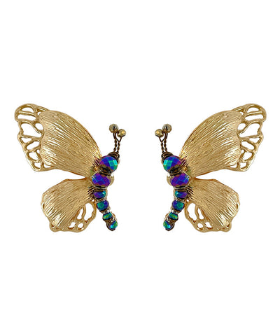Chinese Style Gold Alloy Butterfly Beading Stud Earrings