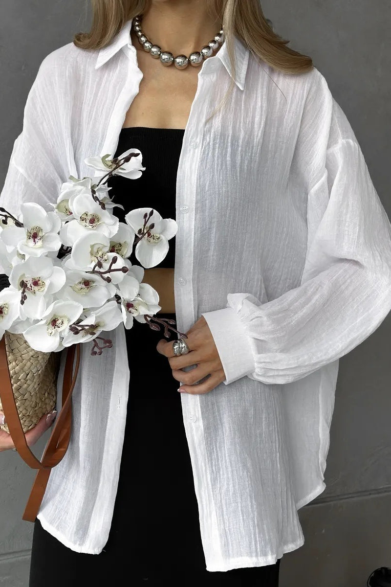 Solid Casual Chic Long Sleeve Blouse