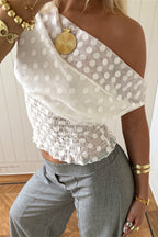 Stylish Polka Dot Mesh Irregular Blouse