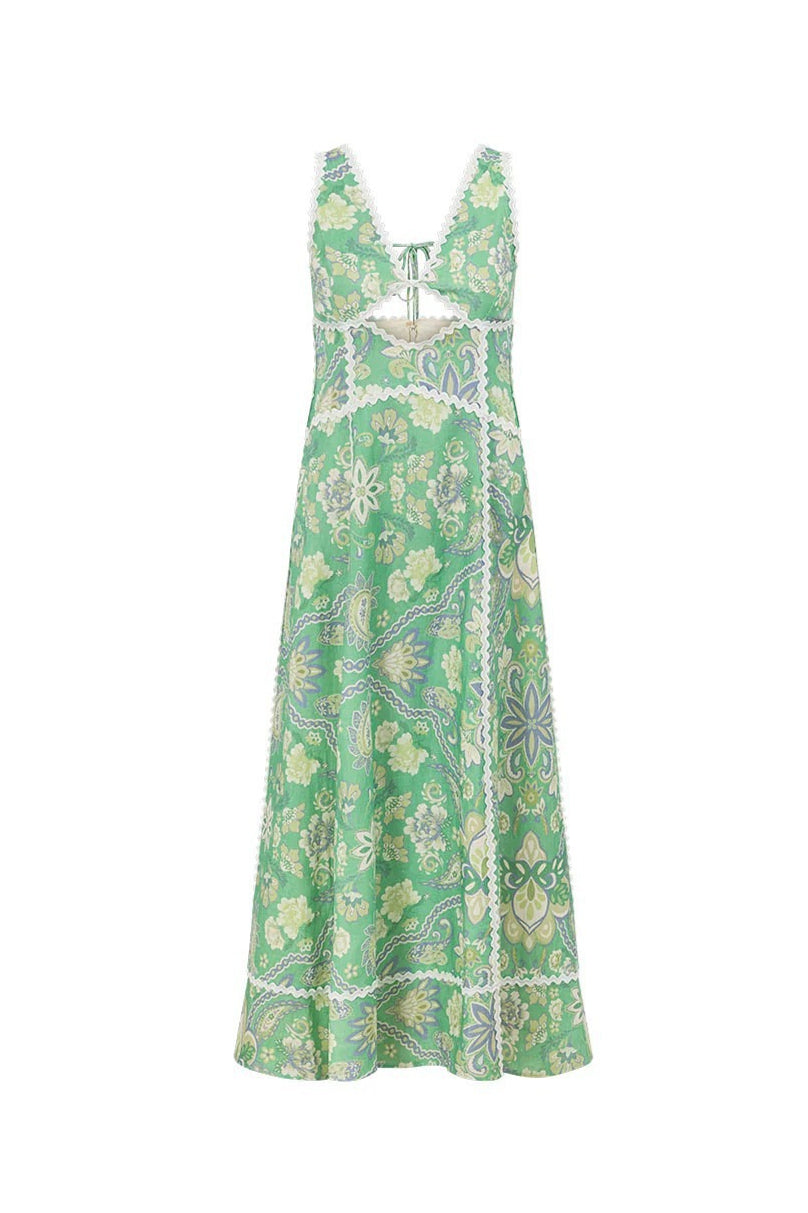 Fresh Floral Lace Spliced Long Boho Dress