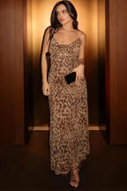 Silky Leopard Swing Ruffle Club Maxi Dress
