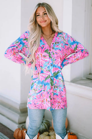 pink floral button up cardigan