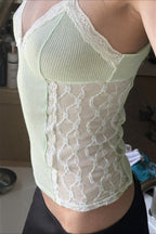 Knit Lace Patchwork Solid Sheer Cami Top