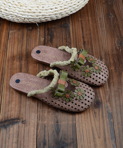 Comfy Green Floral Splicing Hollow Out Slide Sandals