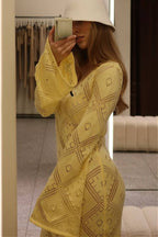 Knit Argyle Jacquard Long Sleeve Maxi Dress