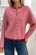 Striped Knit Round Neck Cardigan