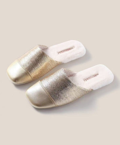 Zapatillas plateadas para mujer con forro de lana afelpada 