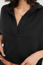 Chic Relaxed Solid V-Neck Hoodie