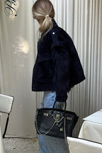 Wide Shoulder Suede Pocket Jacket