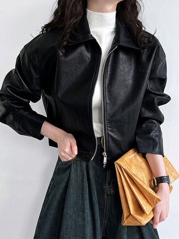 Lange Ärmel, locker, einfarbig, Reißverschluss, Reverskragen, Jacken und Mäntel, Oberbekleidung 