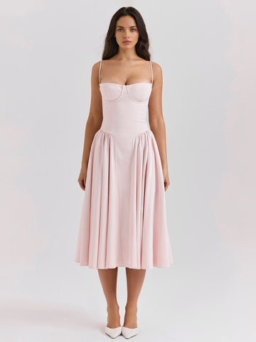 Vestido de corsé con tirantes finos y espalda descubierta para fiesta de cumpleaños y brunch. 