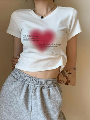 Camiseta con estampado de corazón estético para mujer, camisetas de anime kawaii de los 90, camisetas de manga corta de verano, ropa urbana Kpop Y2K para mujer 