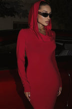 Solid Slim Hooded Mermaid Maxi Dress