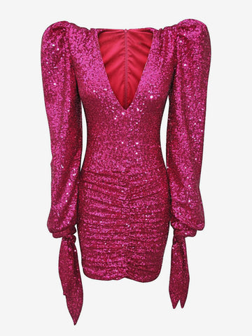 Sparkle Dresses Bold Shoulder Pleated Sequins Party Mini Dress