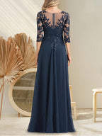 A-Linien-Kleid aus Chiffon mit V-Ausschnitt, bodenlang, mit Pailletten besetzt – ideal für die Mutter der Braut