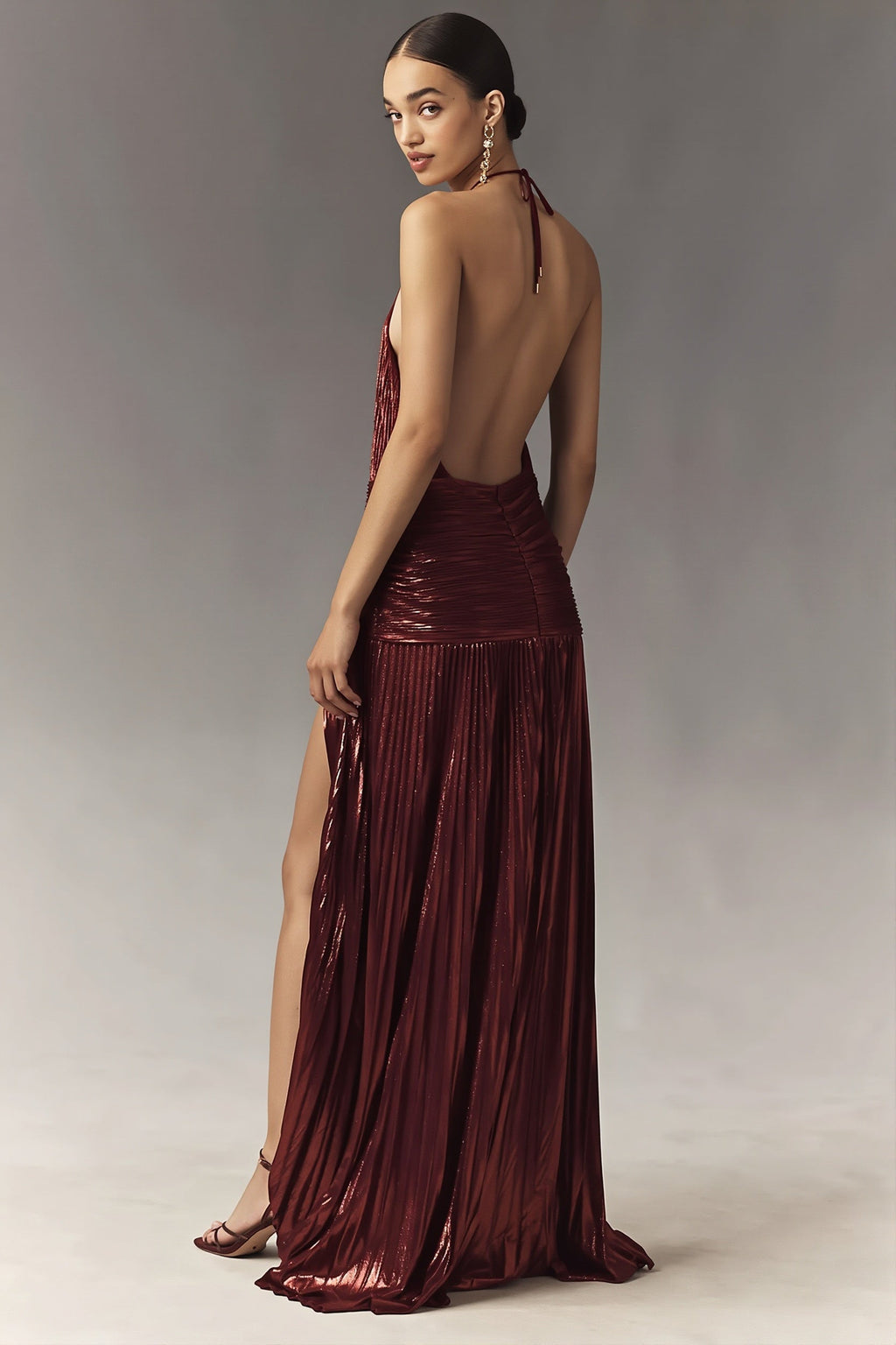 Halter Backless Split Tie Bodycon Maxi Dress