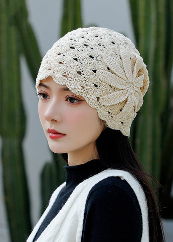 Frühling und Herbst Retro handgemachte beige Haken Blume hohl gestrickte Hut 