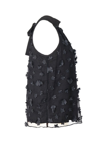 Blusas y camisas sueltas sin mangas con apliques de gasa y cordones de color liso con abertura en la parte delantera y cuello halter. 