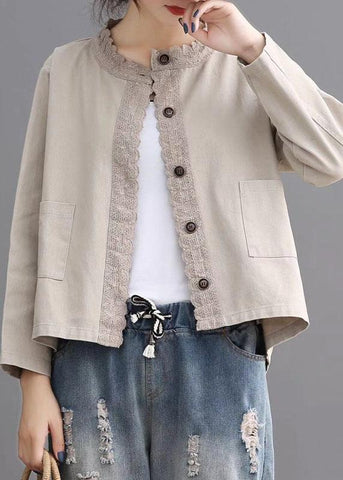 Boho Schwarzer lässiger Jeansmantel mit Knopfstickerei 