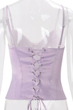 Button Detail Lace Satin Slim Cami Top