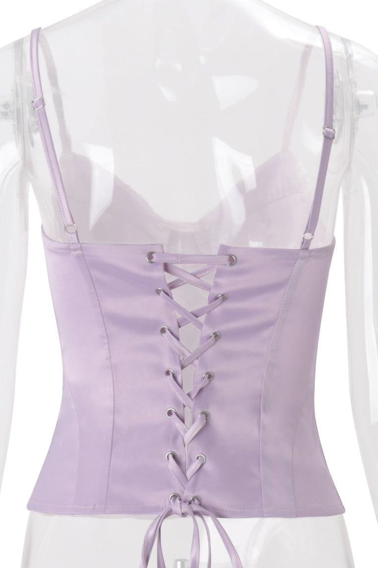 Button Detail Lace Satin Slim Cami Top