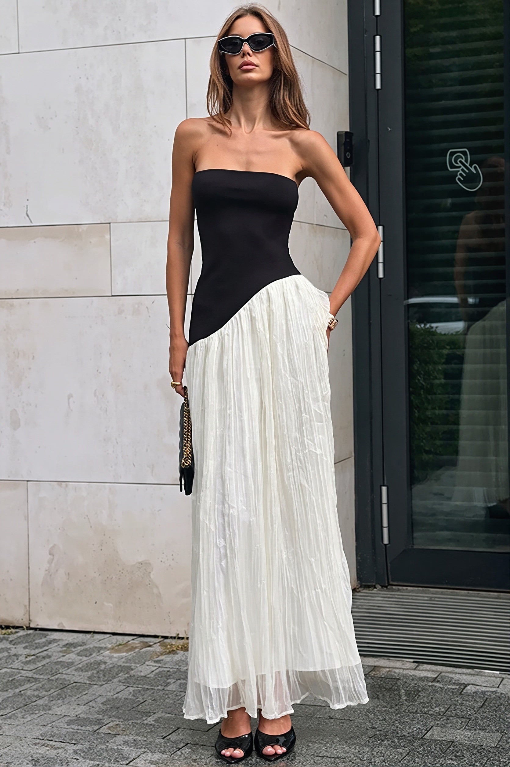 Tube Top Contrast Irregular Maxi Dress