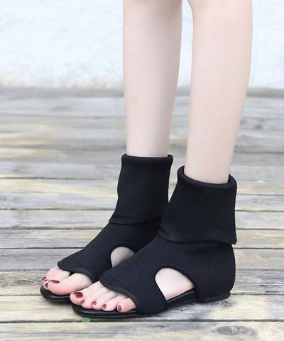 Schwarze, ausgehöhlte Peep-Toe-Boho-Stiefel mit Spleiß 