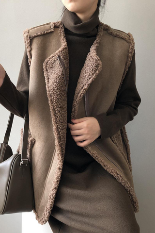 Chalecos casuales de cuello redondo con bolsillos y patchwork 