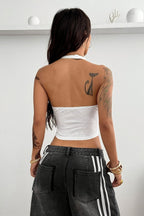 Sporty Number Print Solid Halter Top