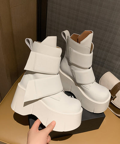 Stylische Splicing Wedge Boots Schwarzes Rindsleder 