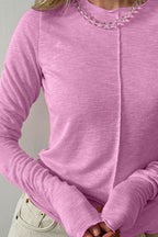 White Crew Neck Long-Sleeve Layering Knit Top
