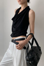 Elegant Solid Draped Neck Halter Top