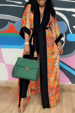Casual Print Bandage Patchwork Outerwear
