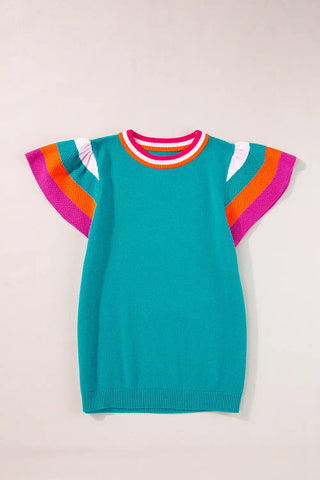 turquoise flutter sleeve knitted sweater