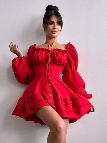 Minikleider Schwarzes Langarm-Plissee-Polyester-Kurzkleid für Damen 