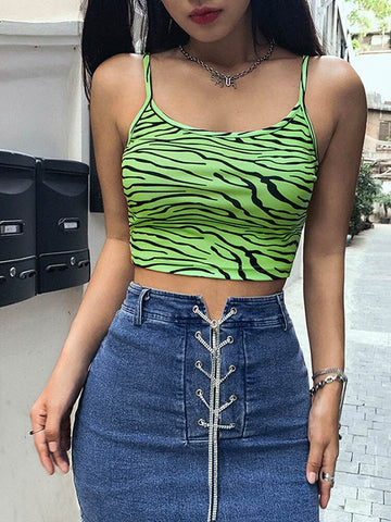 Camisola de leopardo para mujer, top corto con estampado sexy para mujer, sin mangas, a rayas, minicamisolas casuales, ropa de calle, novedad de verano 