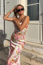 Floral Spaghetti Strap Backless Fitted Maxi Dress
