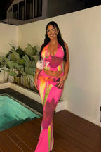 Halter Neck Printed Crop Top Bodycon Maxi Dress