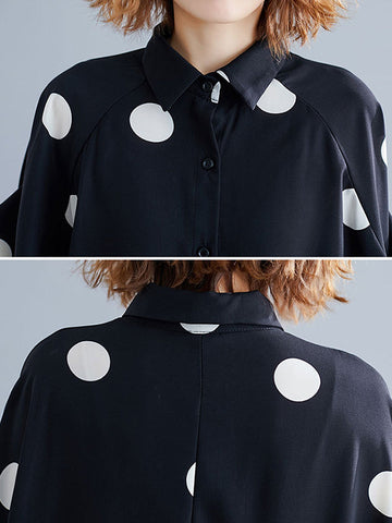 Fledermausärmel Lose Polka-Dot Revers Blusen &amp; Hemden Tops 