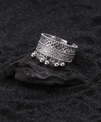 Anillos de borlas con bolas de plata de ley y oro retro 