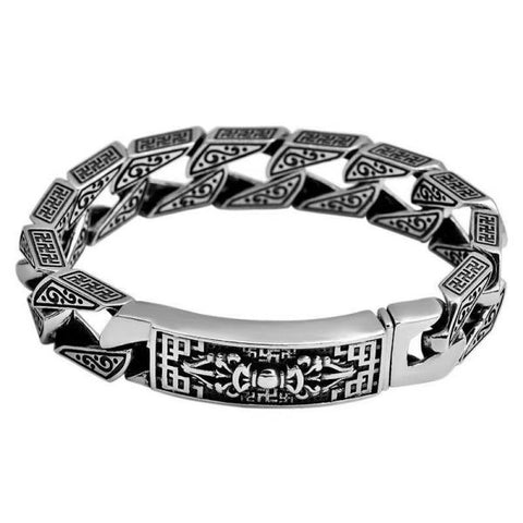 Sterling Silver Six Character Truth Vajra Pestle Protection Curb Chain Bracelet