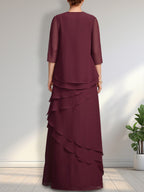 Etuikleid aus Chiffon, bodenlang, mit U-Boot-Ausschnitt, für die Mutter der Braut