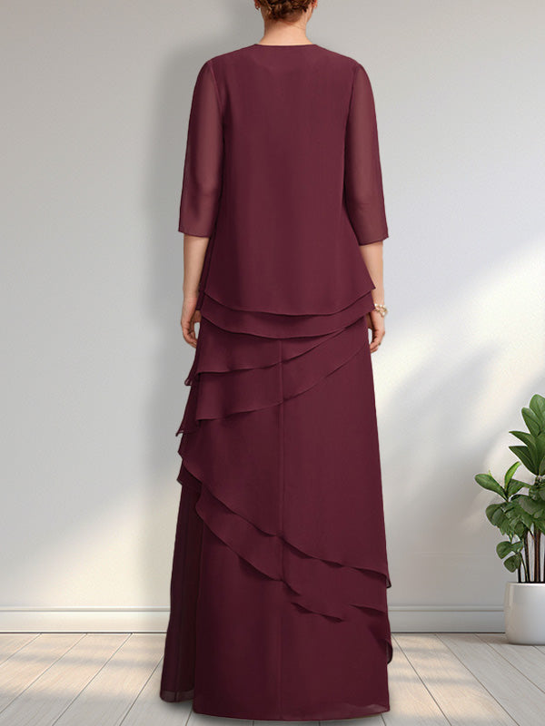 Vestido de gasa para madre de la novia, largo hasta el suelo, con escote redondo
